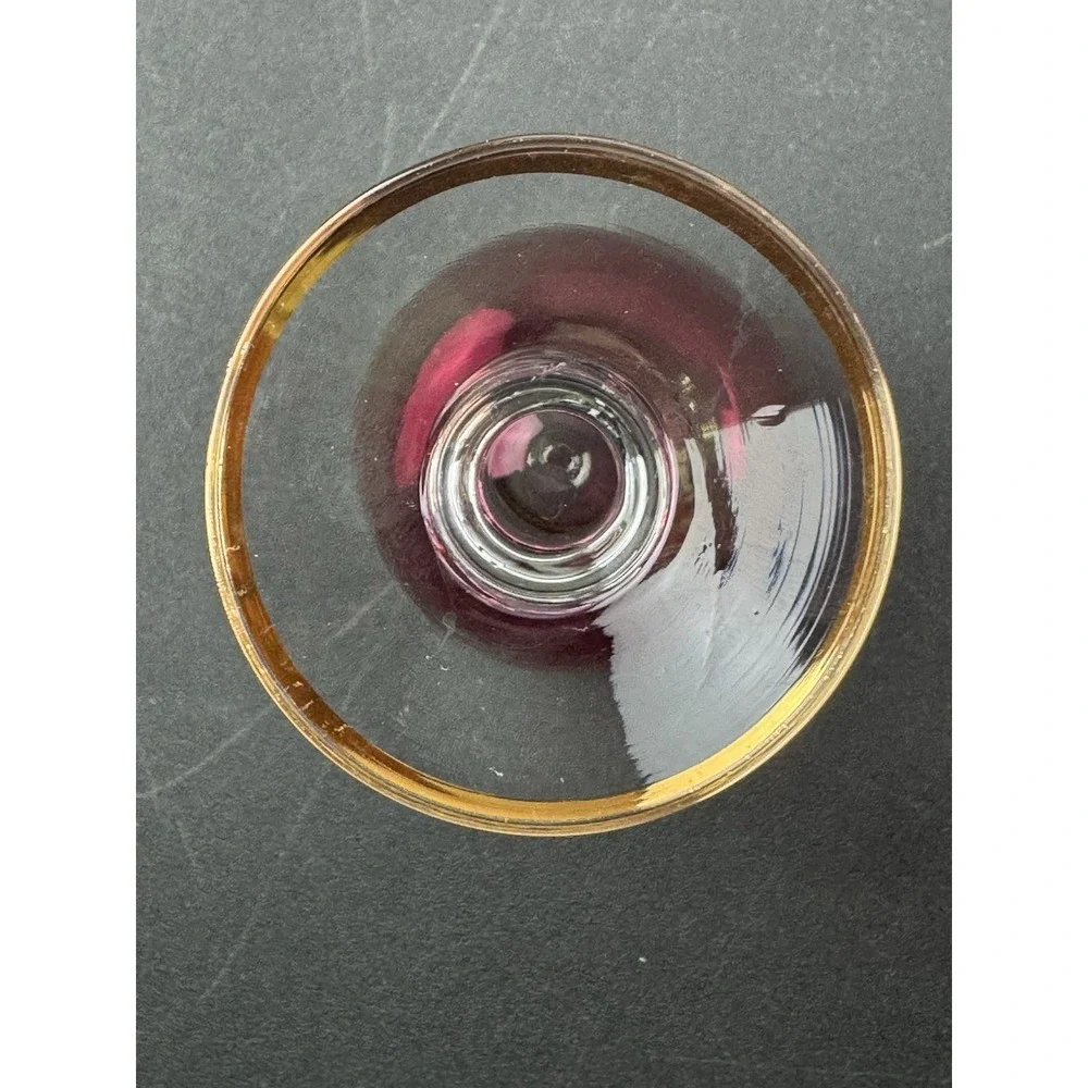 Cranberry Glass Decanter and Matching Cordial Glasses Set 7-piece MCM‎